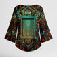 Ma’at Eye of Horus Kimono Sleeve Blouse Egyptian Feather Celebrating Truth