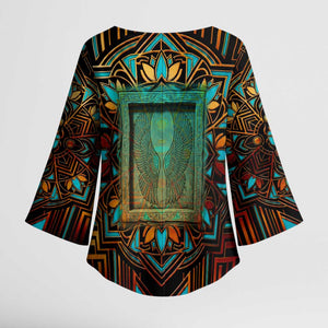 Ma’at Eye of Horus Kimono Sleeve Blouse Egyptian Feather Celebrating Truth
