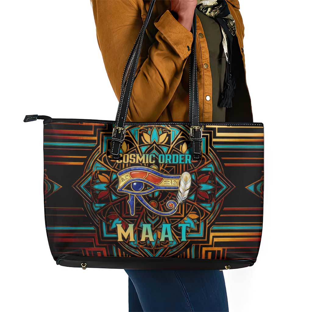 Ma’at Eye of Horus Leather Tote Bag Egyptian Feather Celebrating Truth