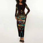 Ma’at Eye of Horus Long Sleeve Bodycon Dress Egyptian Feather Celebrating Truth
