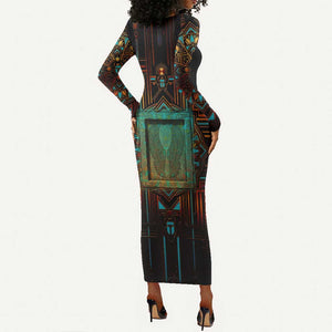 Ma’at Eye of Horus Long Sleeve Bodycon Dress Egyptian Feather Celebrating Truth