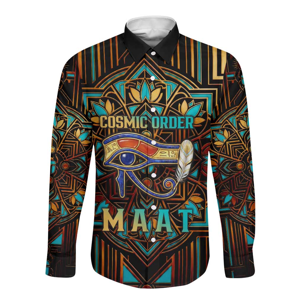 Ma’at Eye of Horus Long Sleeve Button Shirt Egyptian Feather Celebrating Truth