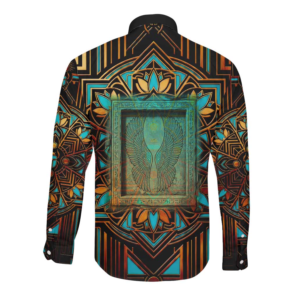 Ma’at Eye of Horus Long Sleeve Button Shirt Egyptian Feather Celebrating Truth