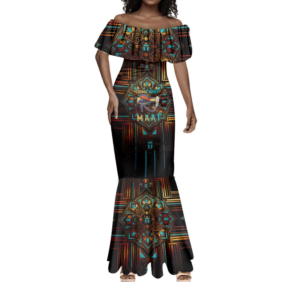 Ma’at Eye of Horus Mermaid Dress Egyptian Feather Celebrating Truth