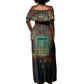 Ma’at Eye of Horus Off Shoulder Maxi Dress Egyptian Feather Celebrating Truth