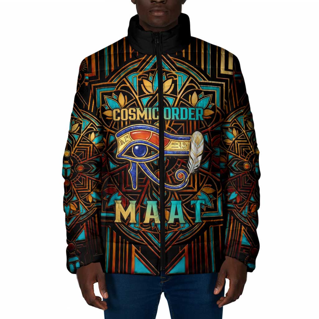 Ma’at Eye of Horus Padded Jacket Egyptian Feather Celebrating Truth