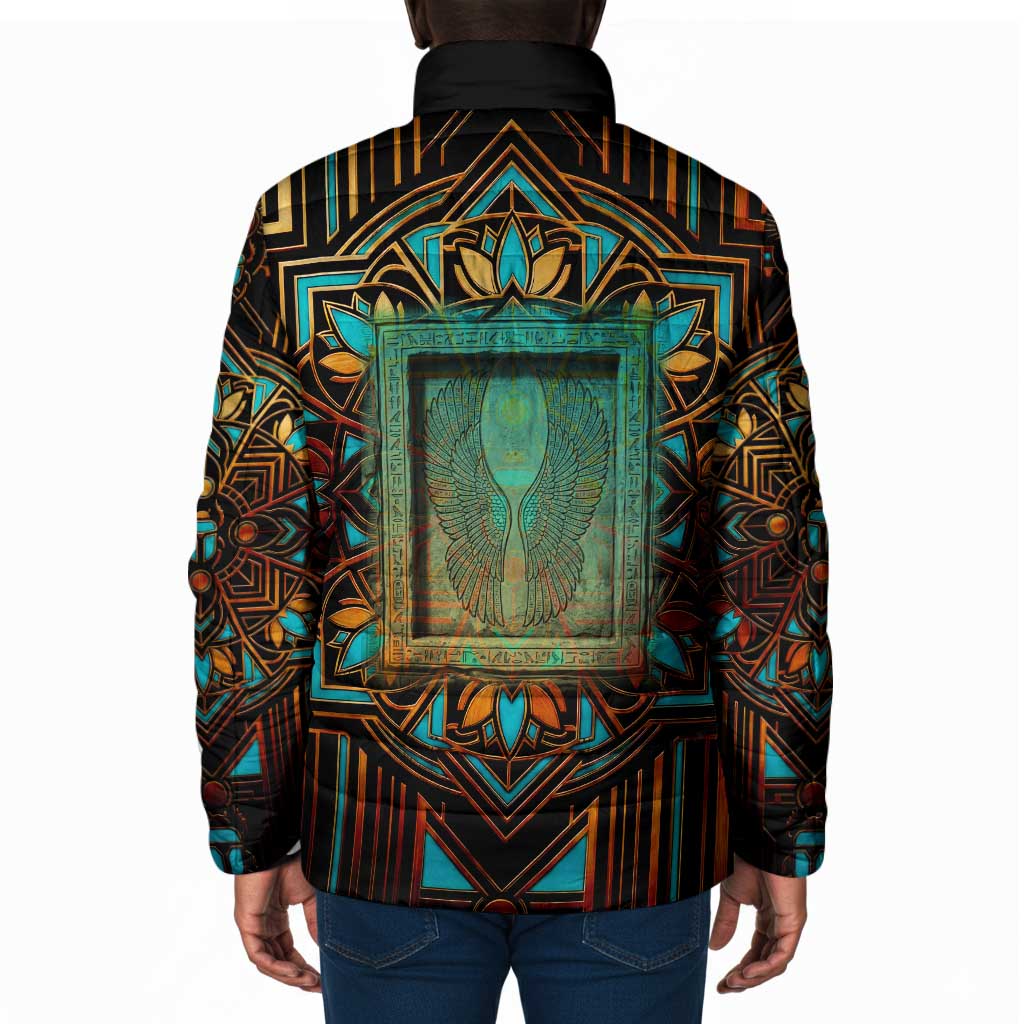 Ma’at Eye of Horus Padded Jacket Egyptian Feather Celebrating Truth