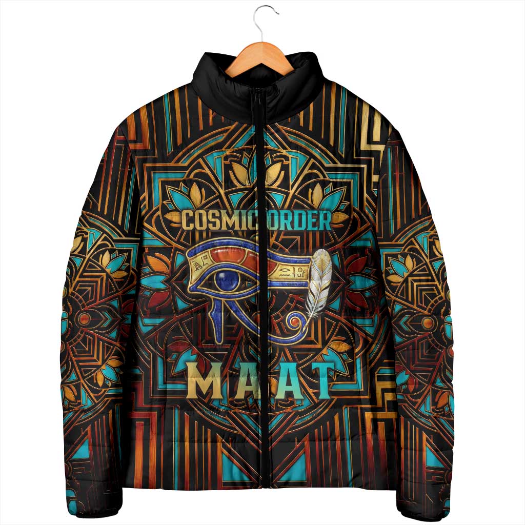 Ma’at Eye of Horus Padded Jacket Egyptian Feather Celebrating Truth