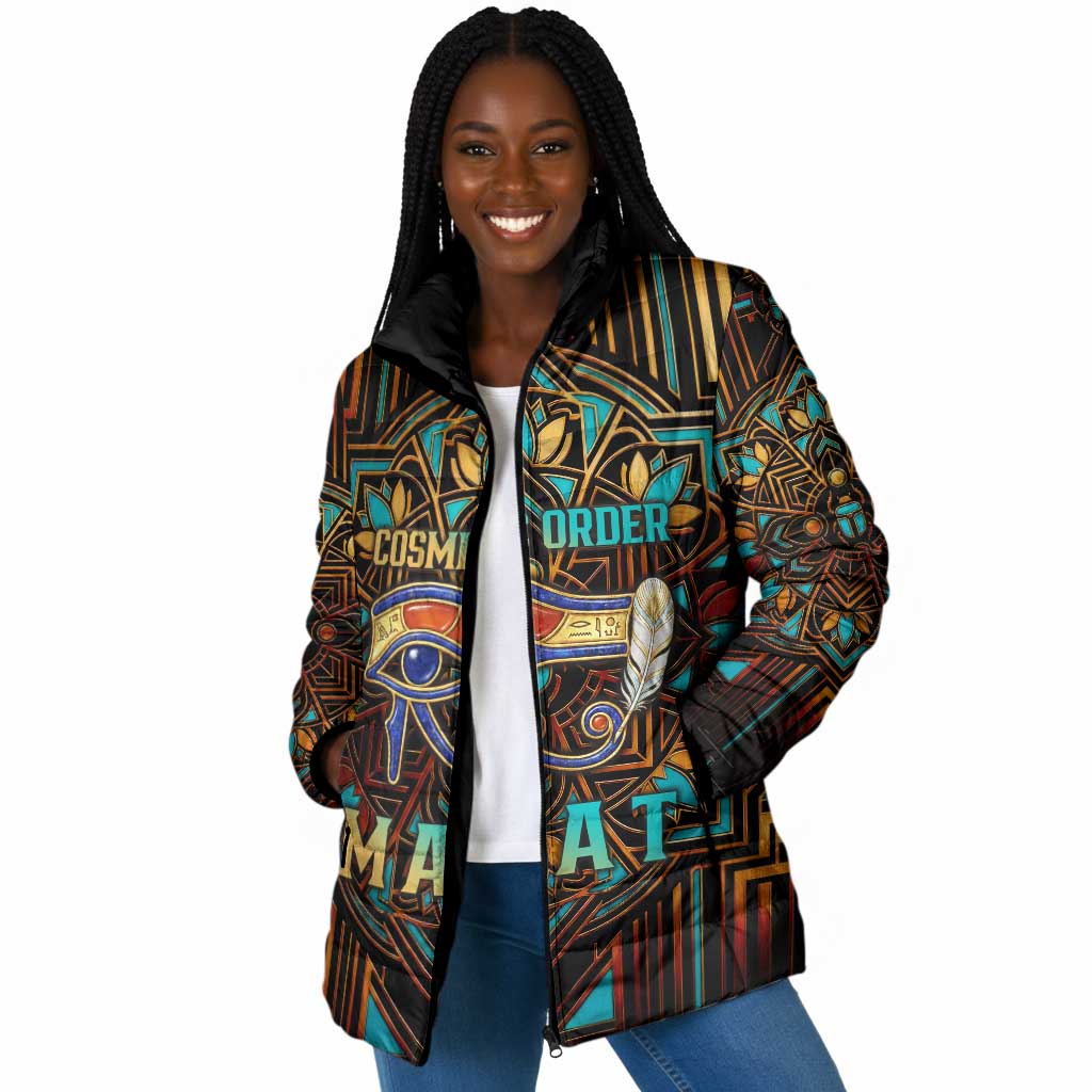 Ma’at Eye of Horus Padded Jacket Egyptian Feather Celebrating Truth