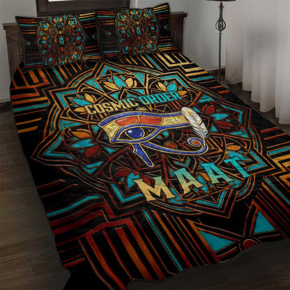 Ma’at Eye of Horus Quilt Bed Set Egyptian Feather Celebrating Truth