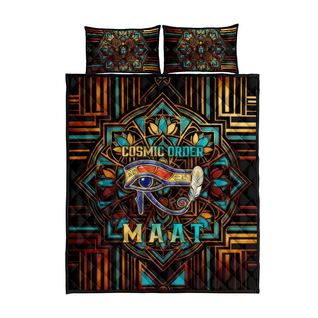 Ma’at Eye of Horus Quilt Bed Set Egyptian Feather Celebrating Truth