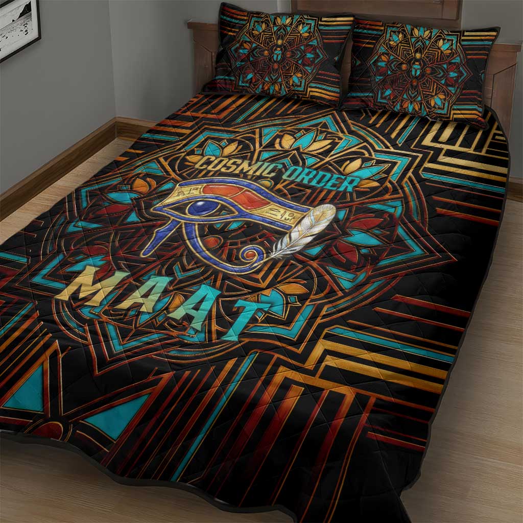 Ma’at Eye of Horus Quilt Bed Set Egyptian Feather Celebrating Truth