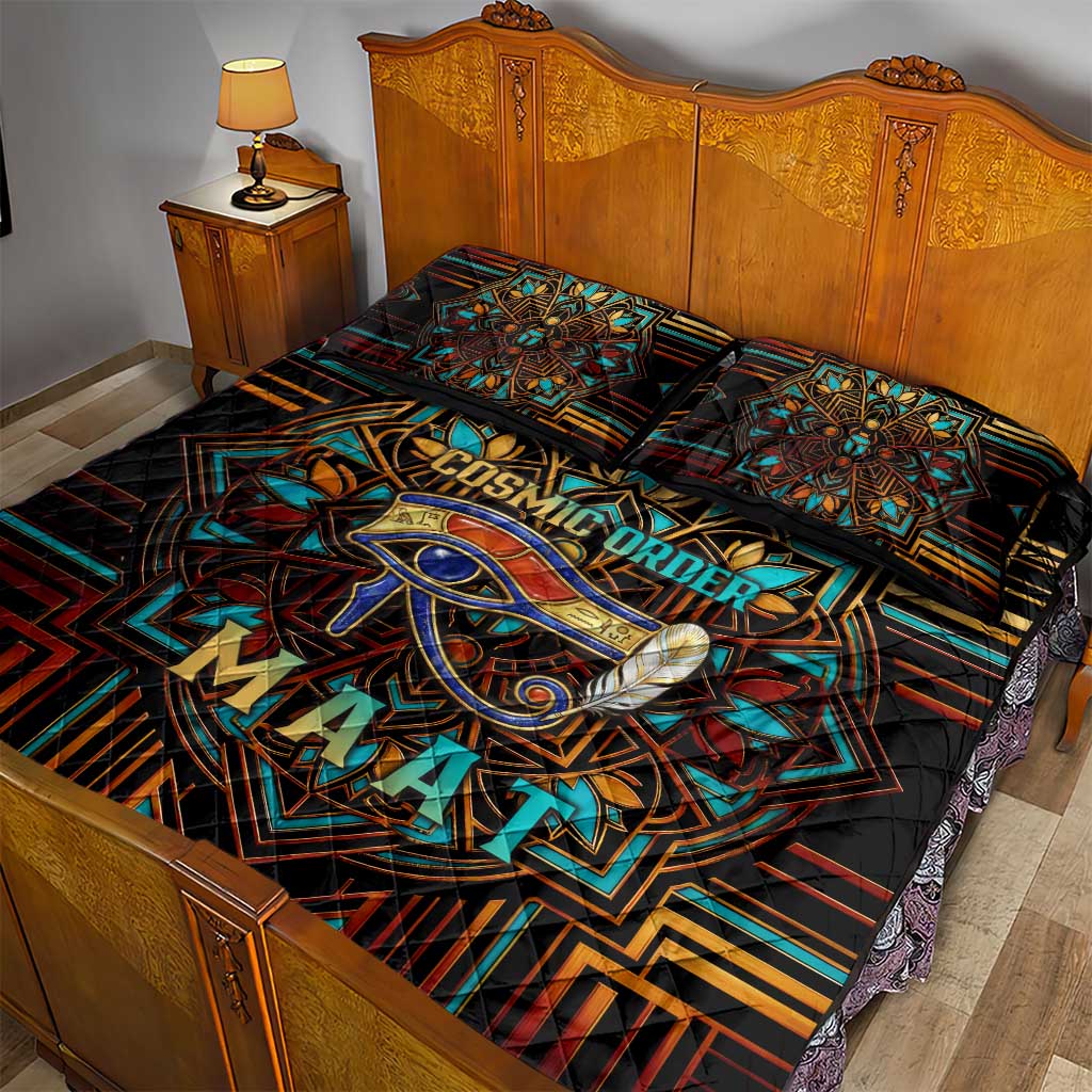 Ma’at Eye of Horus Quilt Bed Set Egyptian Feather Celebrating Truth