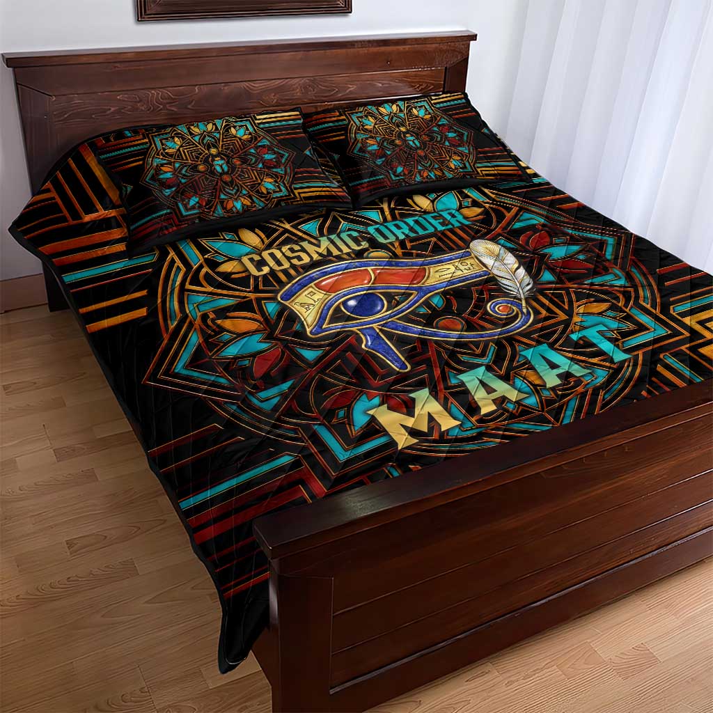 Ma’at Eye of Horus Quilt Bed Set Egyptian Feather Celebrating Truth