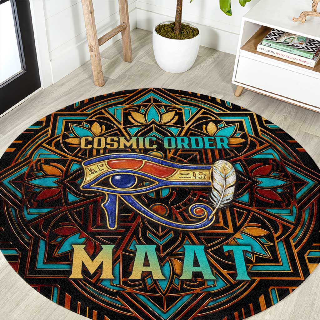 Ma’at Eye of Horus Round Carpet Egyptian Feather Celebrating Truth