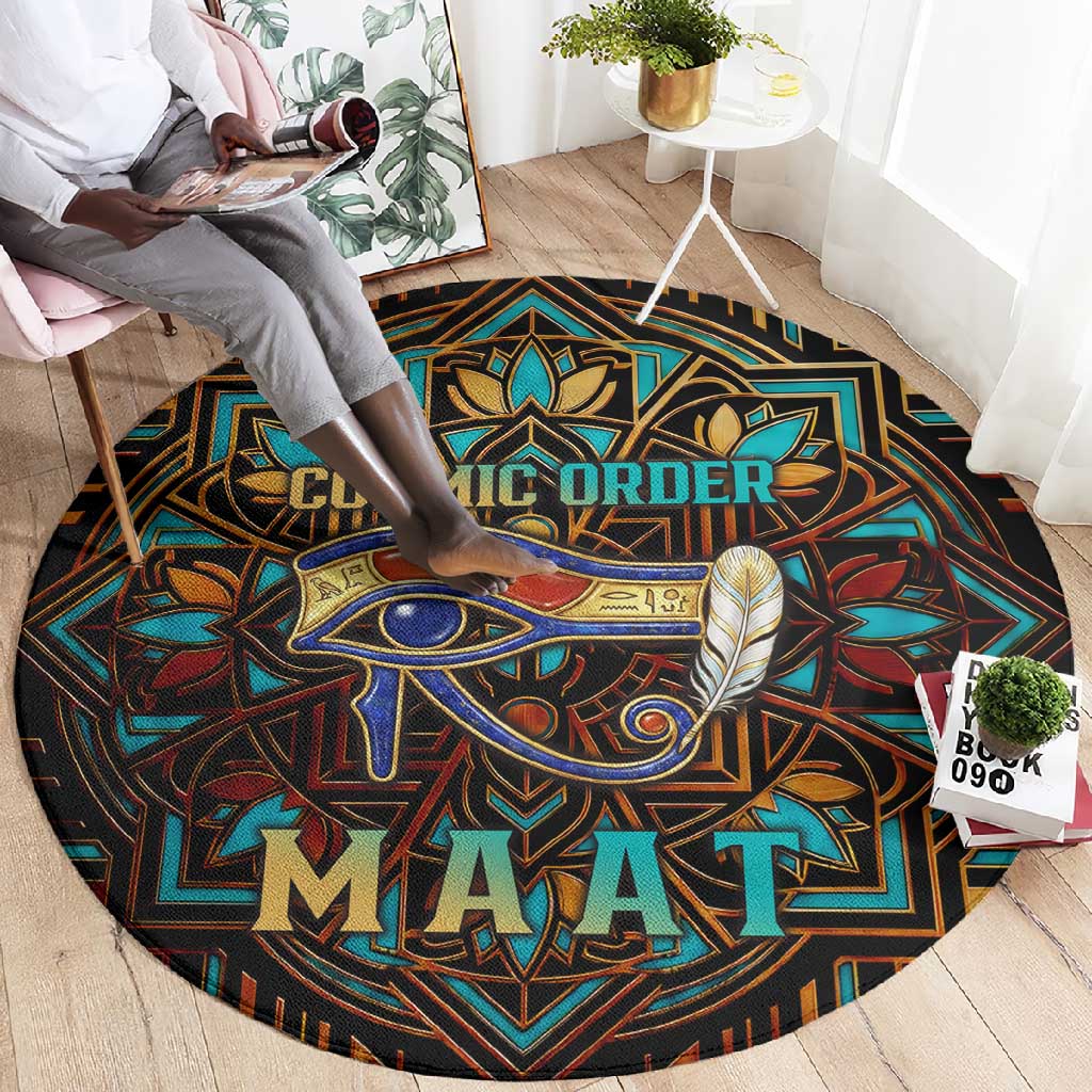 Ma’at Eye of Horus Round Carpet Egyptian Feather Celebrating Truth