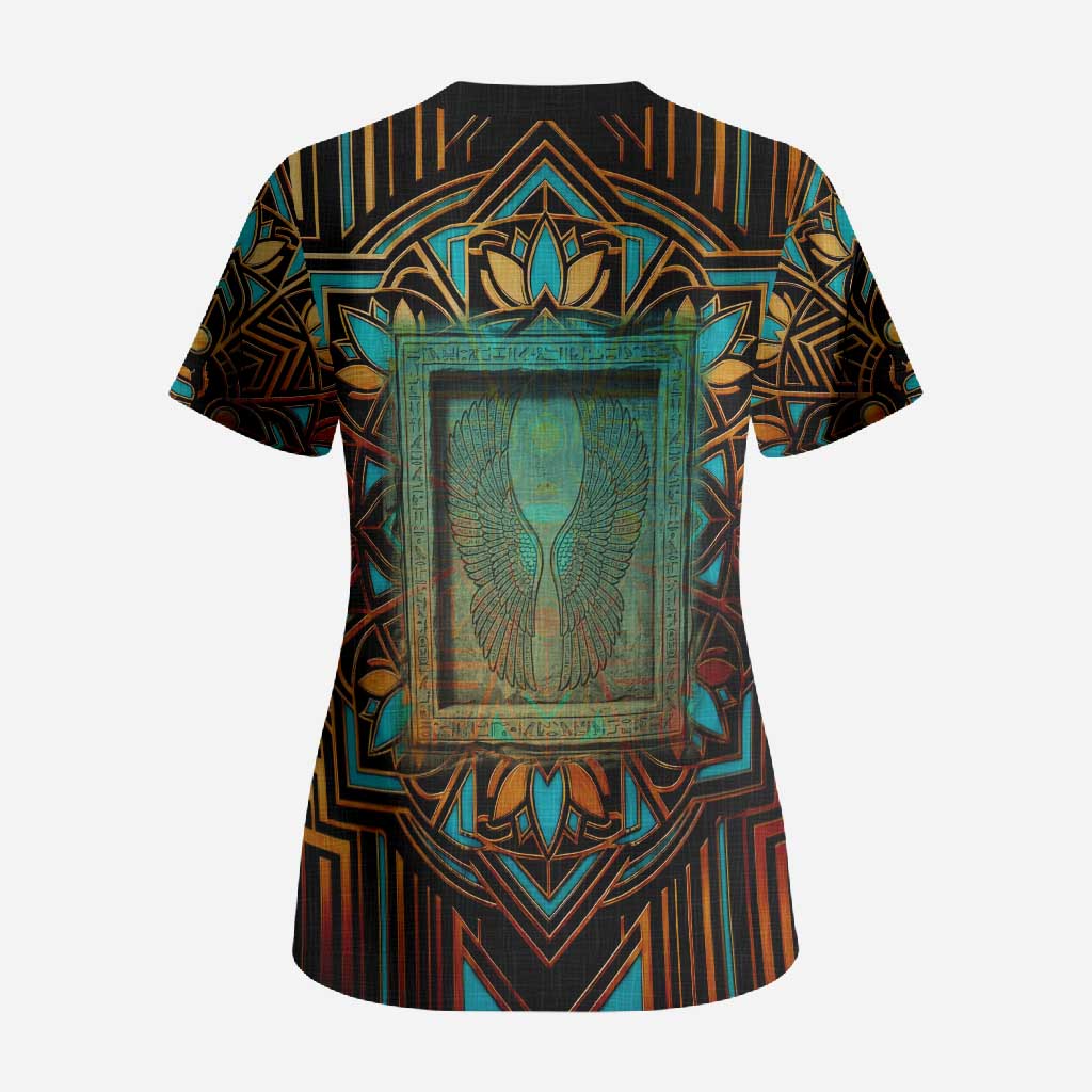 Ma’at Eye of Horus Scrub Top Egyptian Feather Celebrating Truth