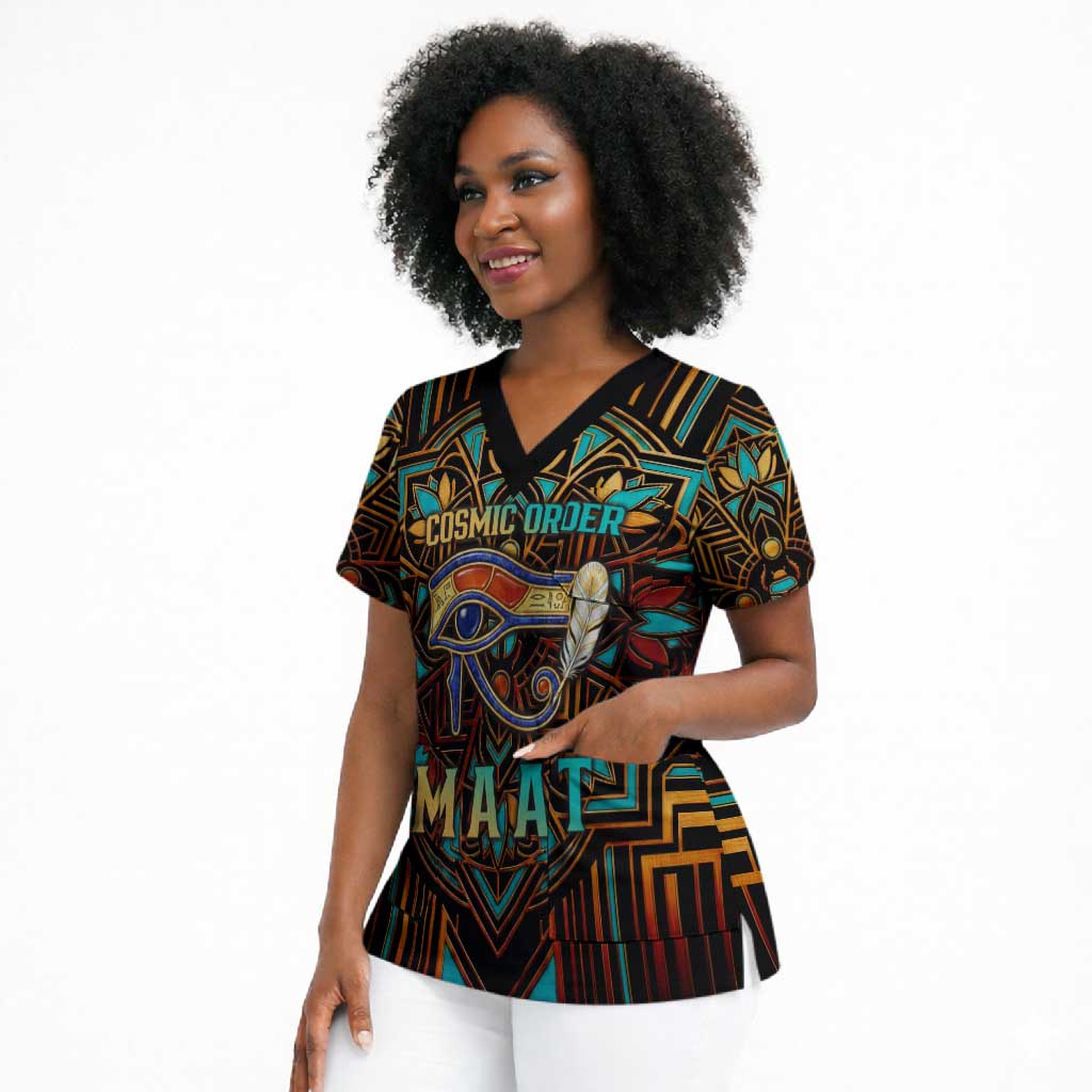 Ma’at Eye of Horus Scrub Top Egyptian Feather Celebrating Truth