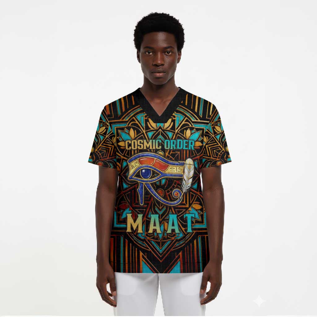Ma’at Eye of Horus Scrub Top Egyptian Feather Celebrating Truth