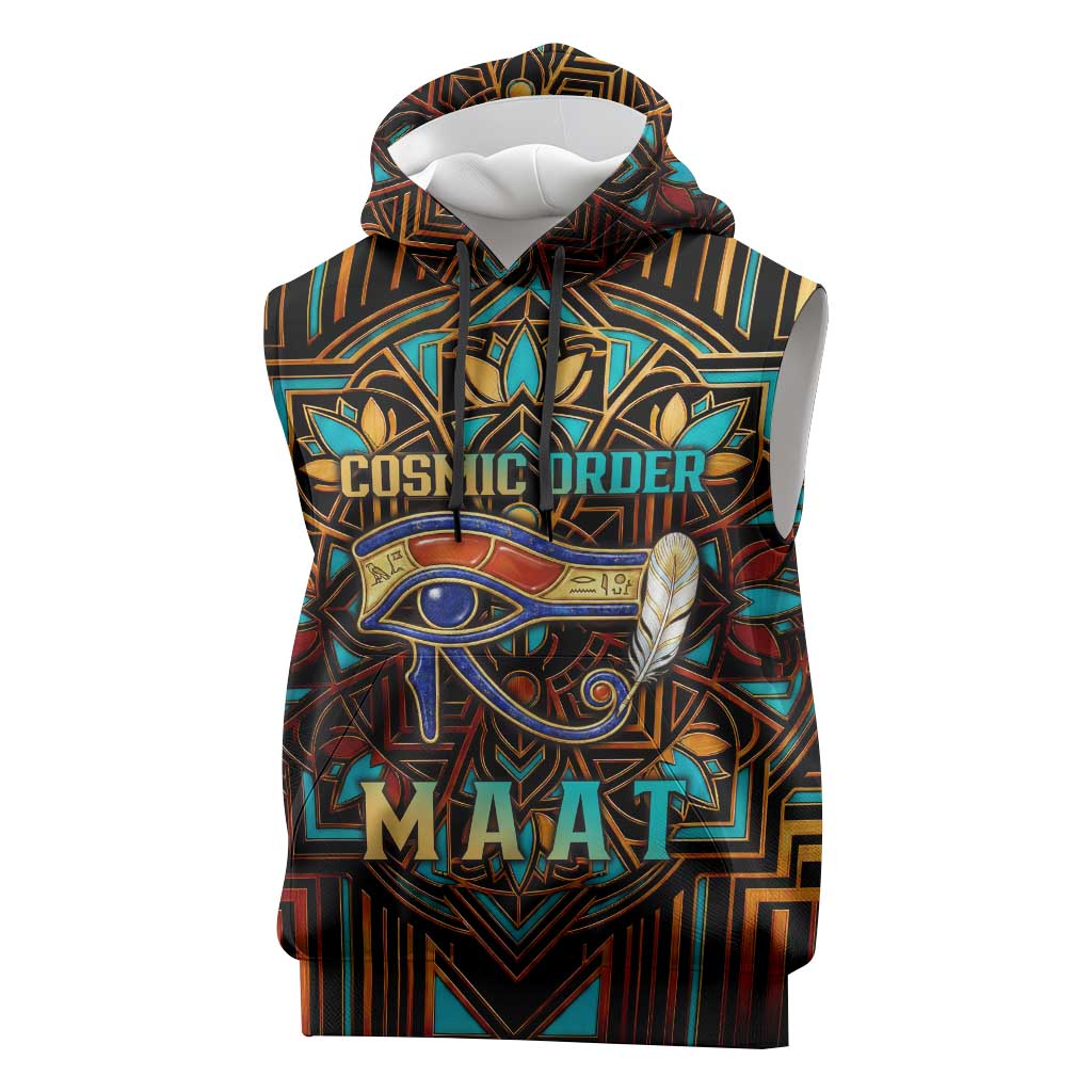 Ma’at Eye of Horus Sleeveless Hoodie Egyptian Feather Celebrating Truth