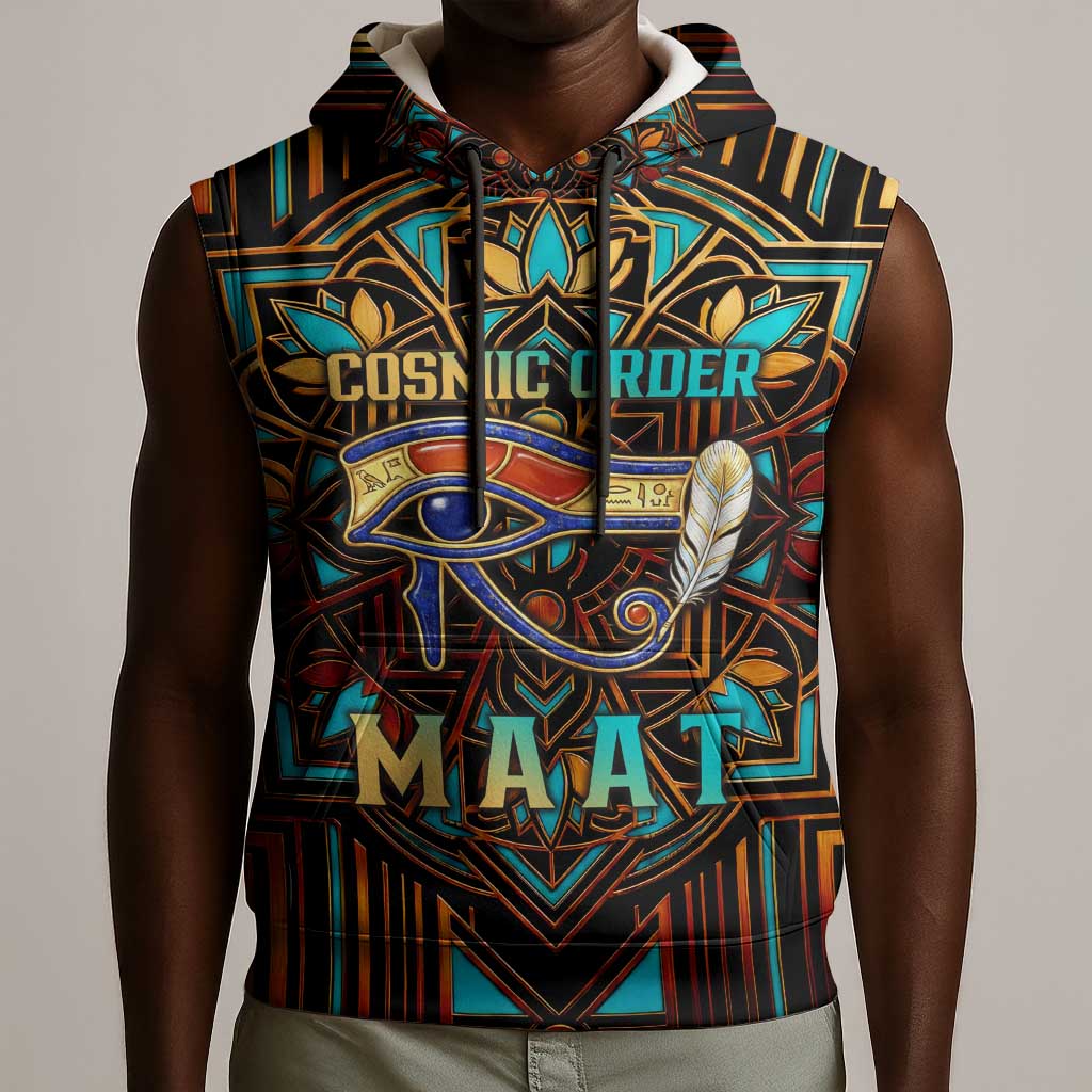 Ma’at Eye of Horus Sleeveless Hoodie Egyptian Feather Celebrating Truth