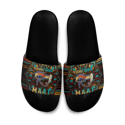 Ma’at Eye of Horus Slide Sandals Egyptian Feather Celebrating Truth