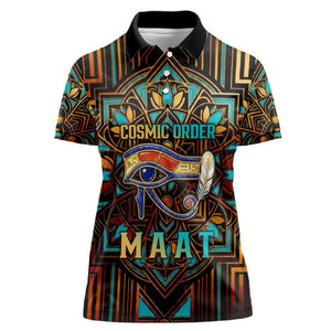 Ma’at Eye of Horus Women Polo Shirt Egyptian Feather Celebrating Truth