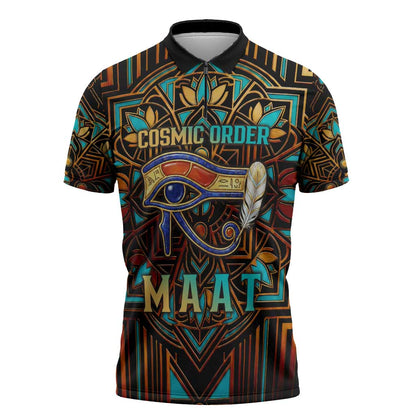 Ma’at Eye of Horus Zipper Polo Shirt Egyptian Feather Celebrating Truth