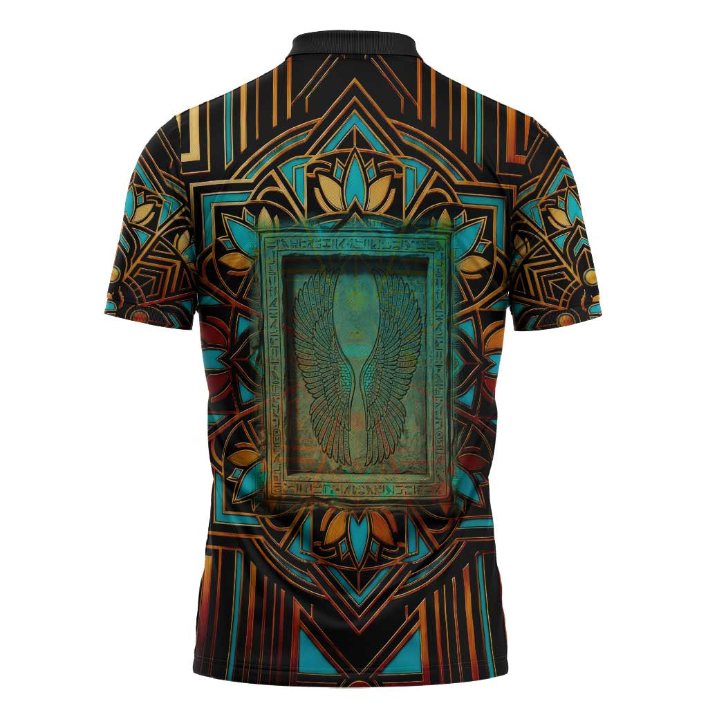 Ma’at Eye of Horus Zipper Polo Shirt Egyptian Feather Celebrating Truth