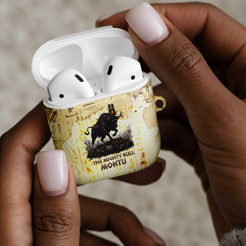 Montu Egyptian AirPods Case War God Mighty Bull Symbol Ancient Power Hieroglyphic