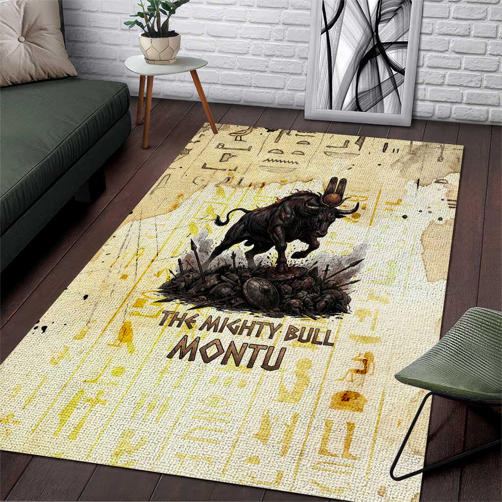 Montu Egyptian Area Rug War God Mighty Bull Symbol Ancient Power Hieroglyphic