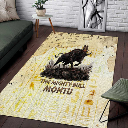 Montu Egyptian Area Rug War God Mighty Bull Symbol Ancient Power Hieroglyphic