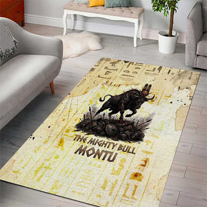Montu Egyptian Area Rug War God Mighty Bull Symbol Ancient Power Hieroglyphic