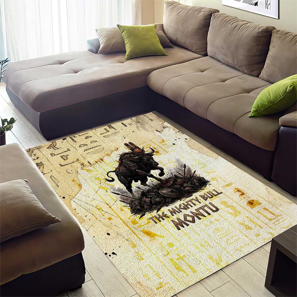 Montu Egyptian Area Rug War God Mighty Bull Symbol Ancient Power Hieroglyphic