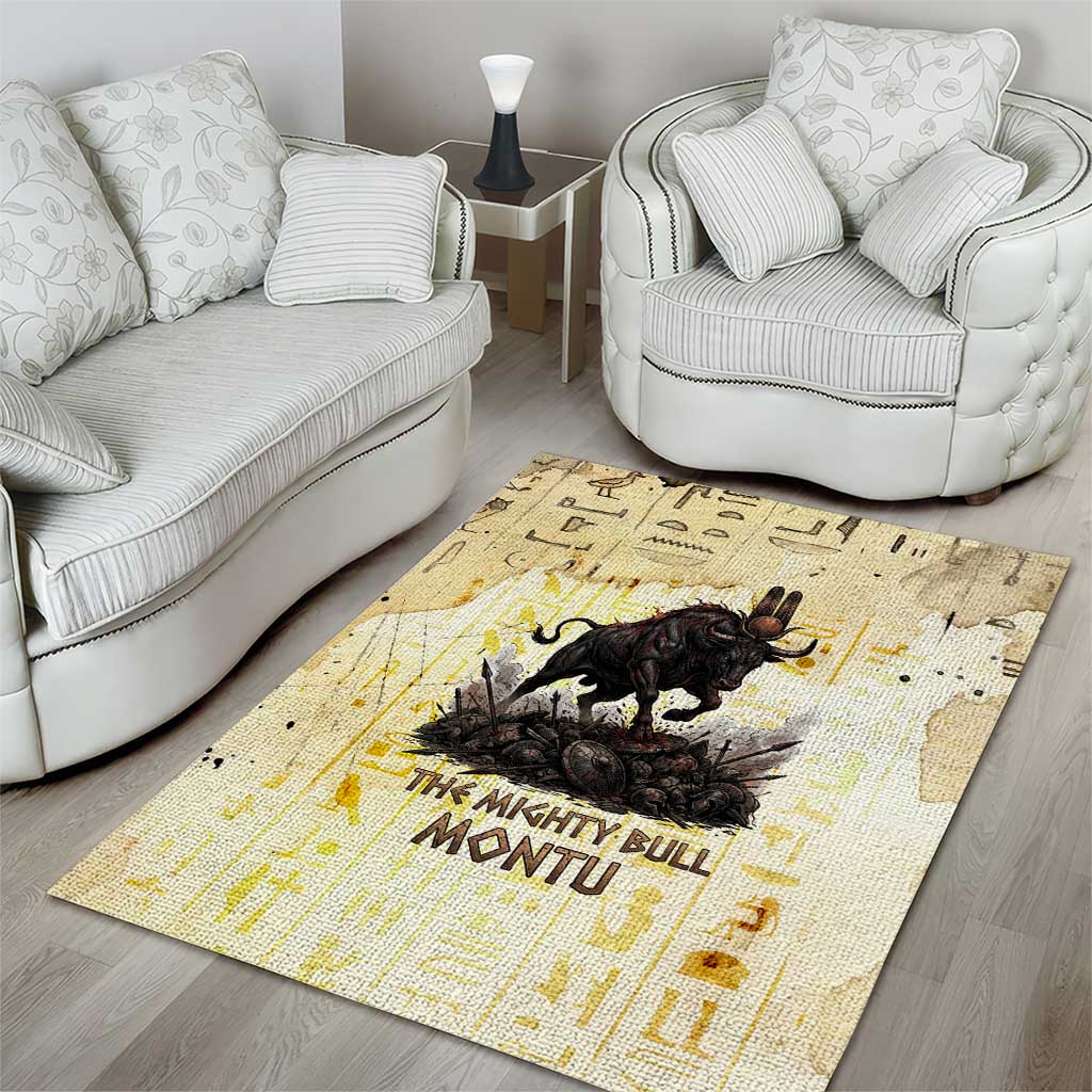 Montu Egyptian Area Rug War God Mighty Bull Symbol Ancient Power Hieroglyphic