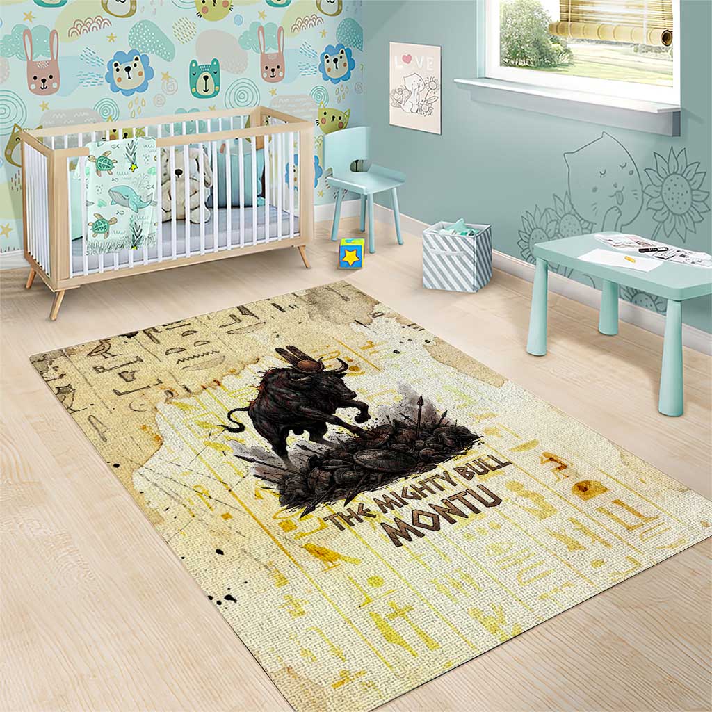 Montu Egyptian Area Rug War God Mighty Bull Symbol Ancient Power Hieroglyphic