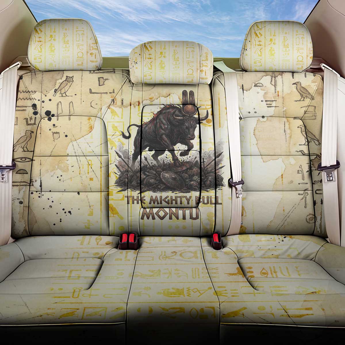 Montu Egyptian Back Car Seat Cover War God Mighty Bull Symbol Ancient Power Hieroglyphic