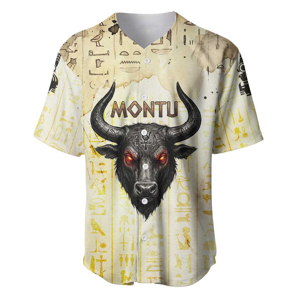 Montu Egyptian Baseball Jersey War God Mighty Bull Symbol Ancient Power Hieroglyphic