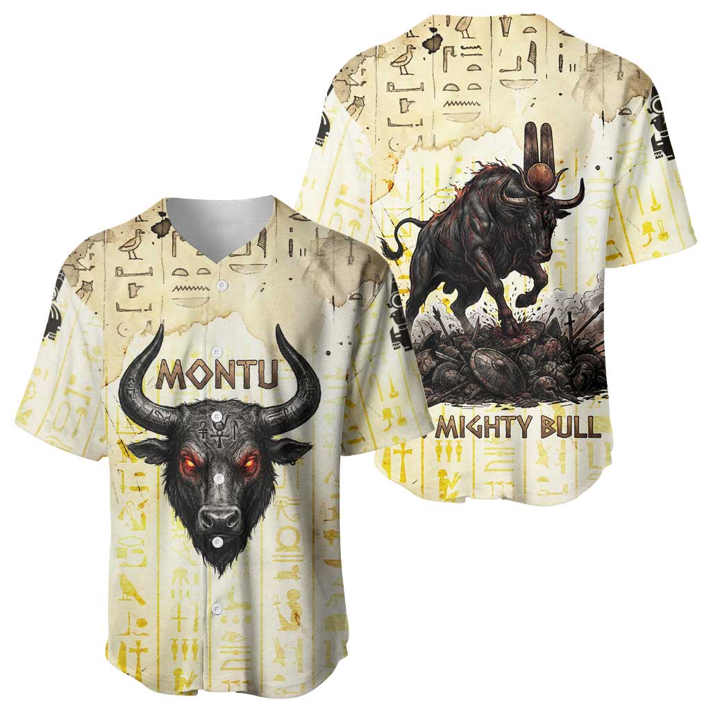 Montu Egyptian Baseball Jersey War God Mighty Bull Symbol Ancient Power Hieroglyphic