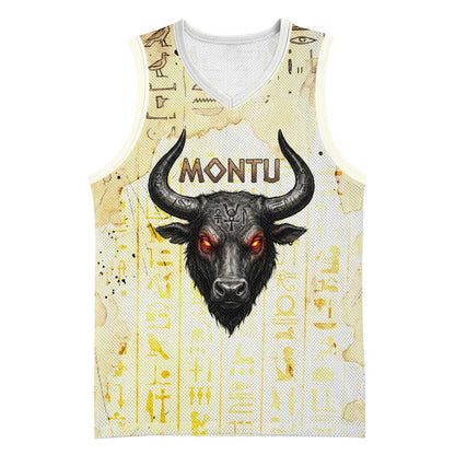 Montu Egyptian Basketball Jersey War God Mighty Bull Symbol Ancient Power Hieroglyphic