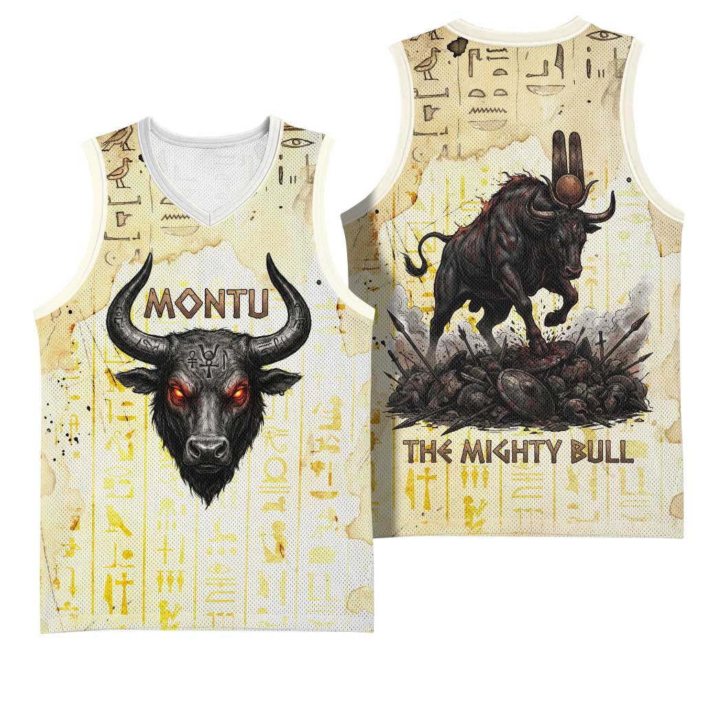 Montu Egyptian Basketball Jersey War God Mighty Bull Symbol Ancient Power Hieroglyphic