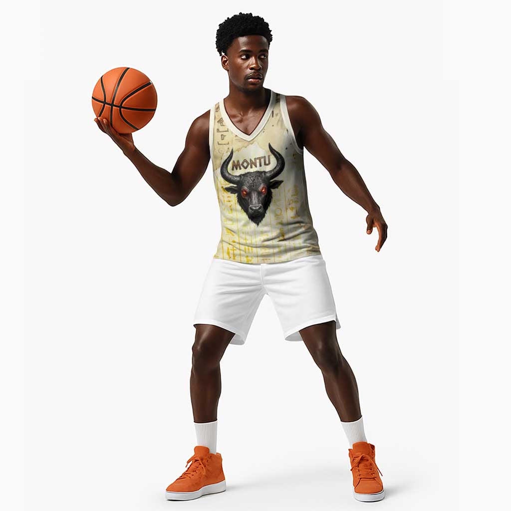 Montu Egyptian Basketball Jersey War God Mighty Bull Symbol Ancient Power Hieroglyphic