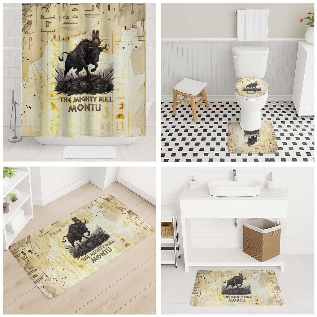 Montu Egyptian Bathroom Set War God Mighty Bull Symbol Ancient Power Hieroglyphic