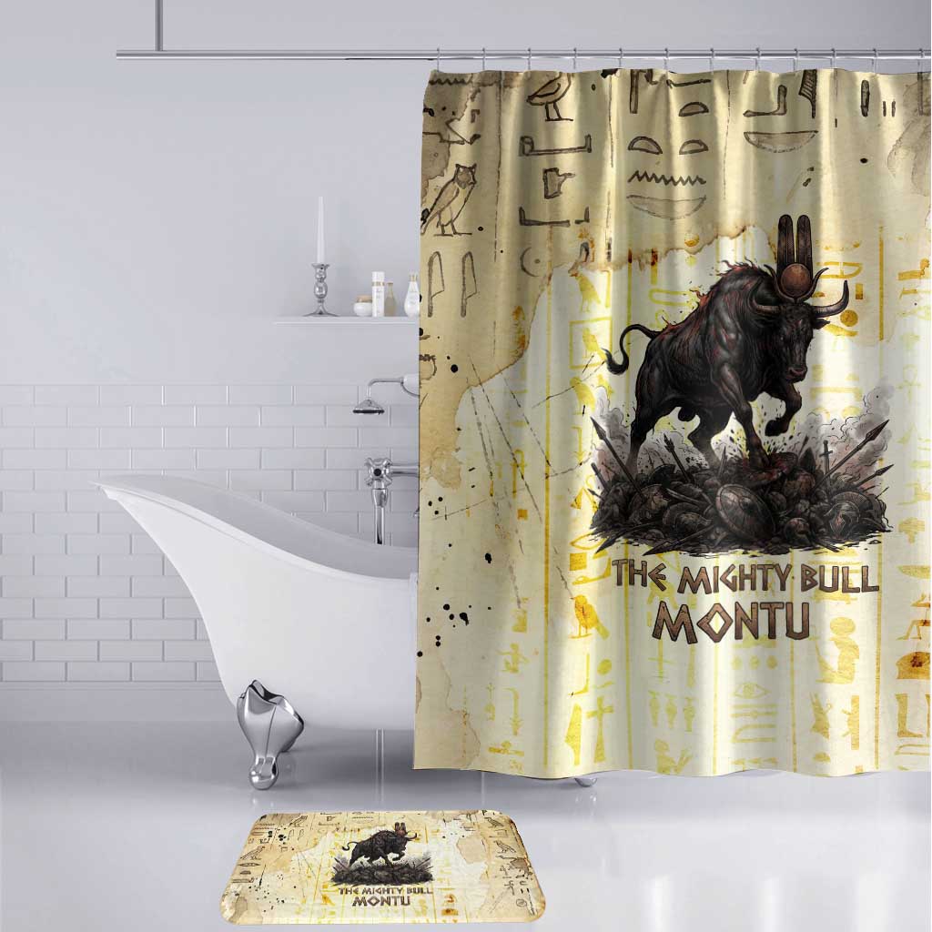 Montu Egyptian Bathroom Set War God Mighty Bull Symbol Ancient Power Hieroglyphic