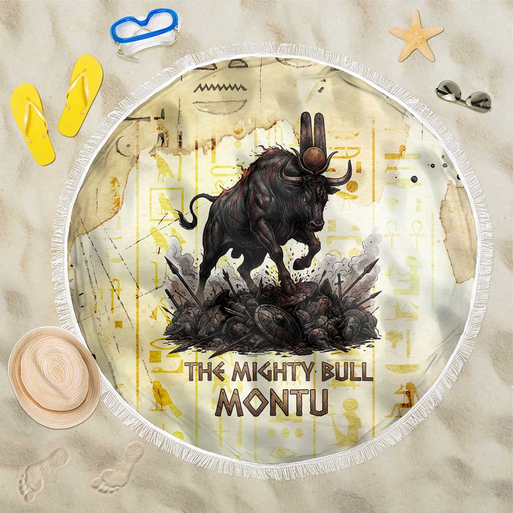 Montu Egyptian Beach Blanket War God Mighty Bull Symbol Ancient Power Hieroglyphic