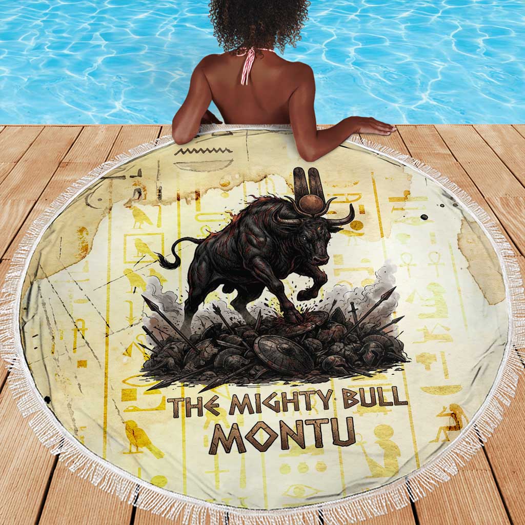 Montu Egyptian Beach Blanket War God Mighty Bull Symbol Ancient Power Hieroglyphic
