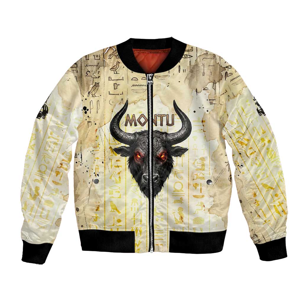 Montu Egyptian Bomber Jacket War God Mighty Bull Symbol Ancient Power Hieroglyphic