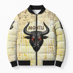 Montu Egyptian Bomber Puffer Jacket War God Mighty Bull Symbol Ancient Power Hieroglyphic