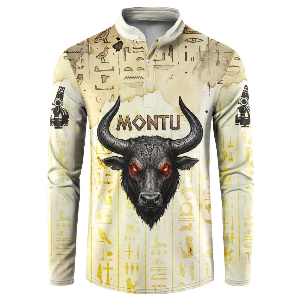 Montu Egyptian Button Sweatshirt War God Mighty Bull Symbol Ancient Power Hieroglyphic