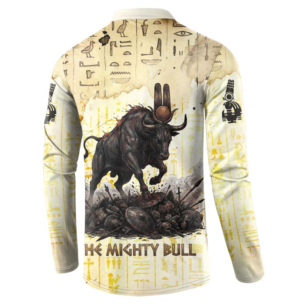 Montu Egyptian Button Sweatshirt War God Mighty Bull Symbol Ancient Power Hieroglyphic